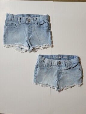 Cat & Jack Girls Light Wash Denim Shorts Bundle Size 4T Lace Trim Jean Shorts